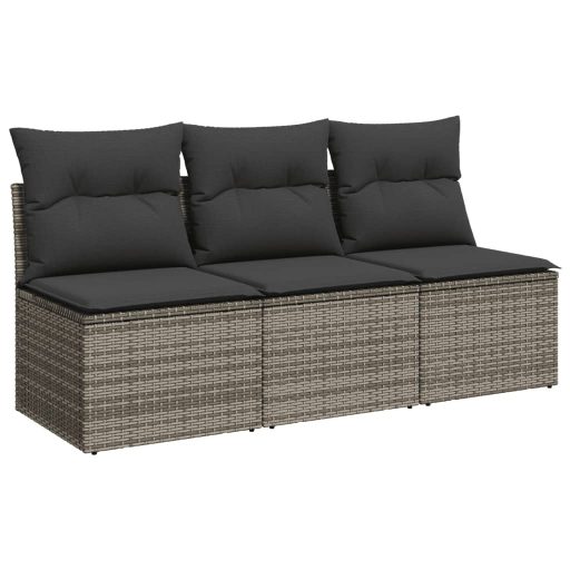 3 személyes szürke polyrattan kerti kanapé párnával