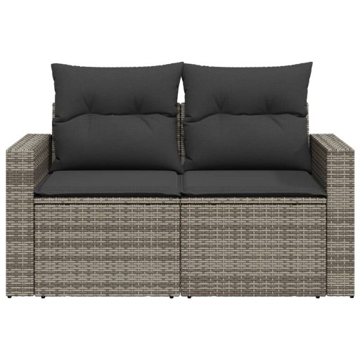 2 személyes szürke polyrattan kerti kanapé párnával