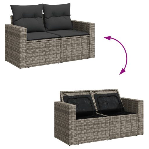 2 személyes szürke polyrattan kerti kanapé párnával