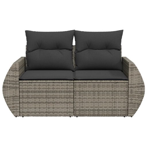 2 személyes szürke polyrattan kerti kanapé párnával
