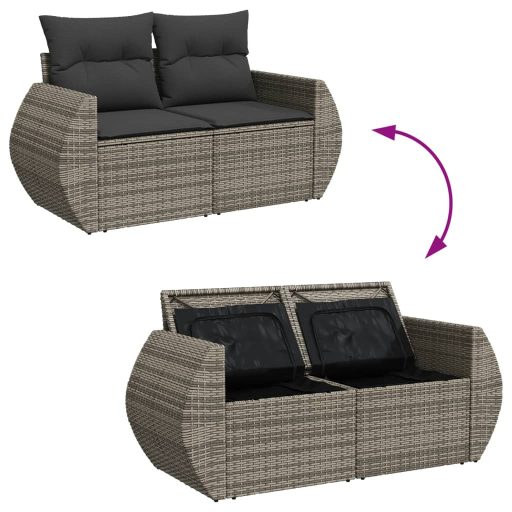 2 személyes szürke polyrattan kerti kanapé párnával