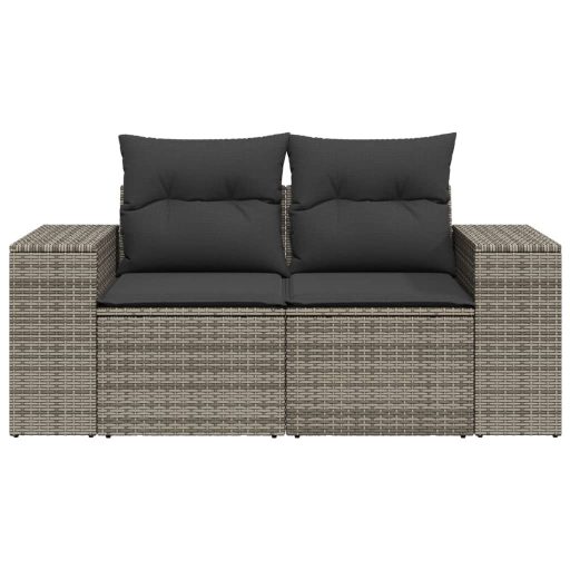 2 személyes szürke polyrattan kerti kanapé párnával