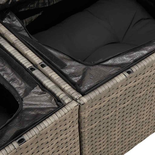 2 személyes szürke polyrattan kerti kanapé párnával