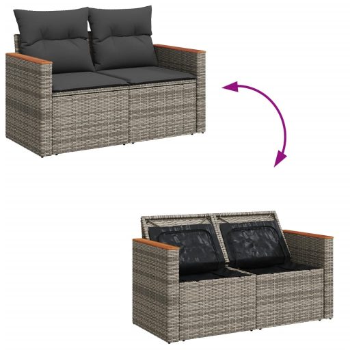 2 személyes szürke polyrattan kerti kanapé párnával