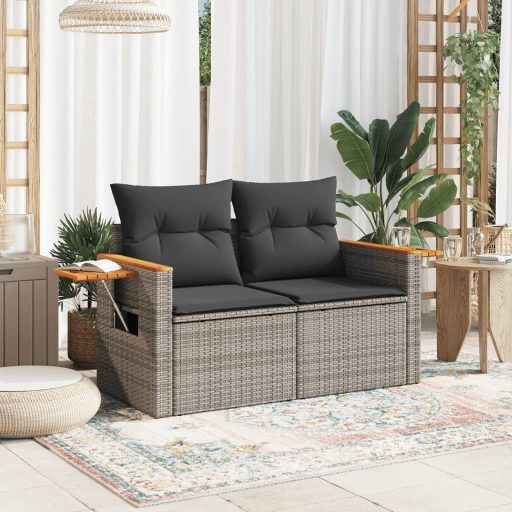 2 személyes szürke polyrattan kerti kanapé párnával