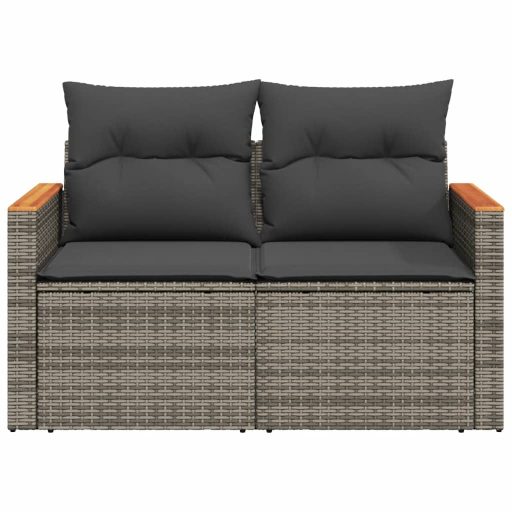 2 személyes szürke polyrattan kerti kanapé párnával