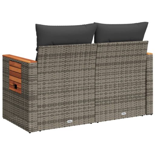 2 személyes szürke polyrattan kerti kanapé párnával