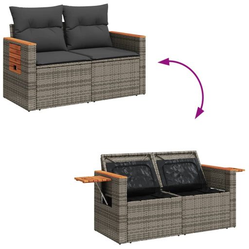 2 személyes szürke polyrattan kerti kanapé párnával
