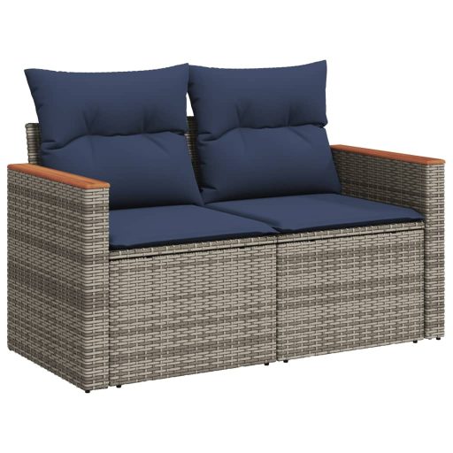 Kétszemélyes szürke polyrattan kerti kanapé párnákkal