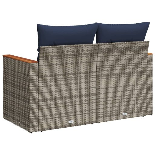 Kétszemélyes szürke polyrattan kerti kanapé párnákkal