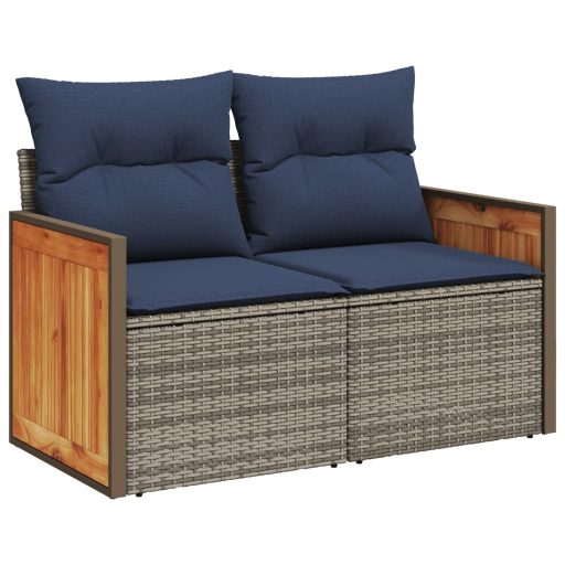 Kétszemélyes szürke polyrattan kerti kanapé párnákkal