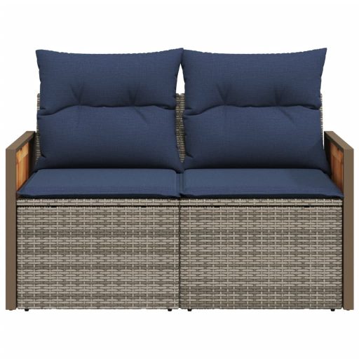 Kétszemélyes szürke polyrattan kerti kanapé párnákkal