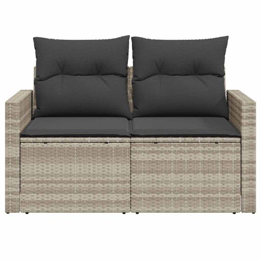 2 személyes világosszürke polyrattan kerti kanapé párnával