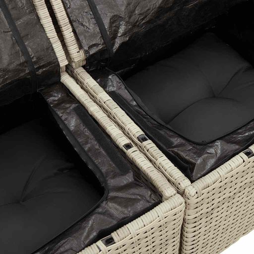 2 személyes világosszürke polyrattan kerti kanapé párnával