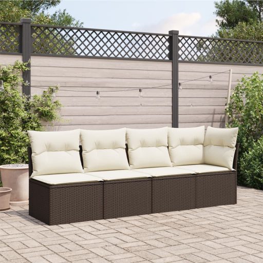 4 személyes barna polyrattan kerti kanapé párnával