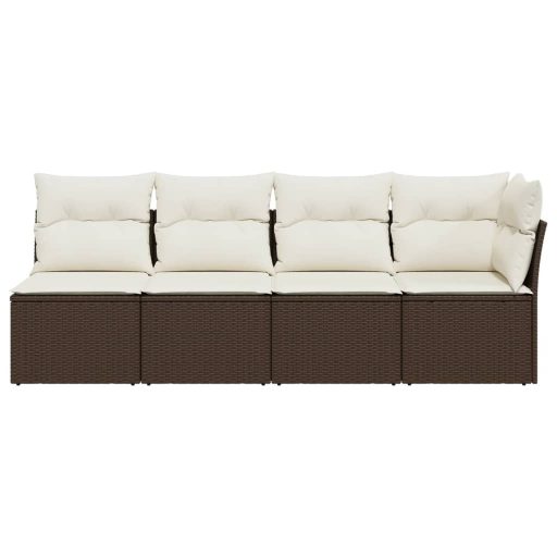 4 személyes barna polyrattan kerti kanapé párnával