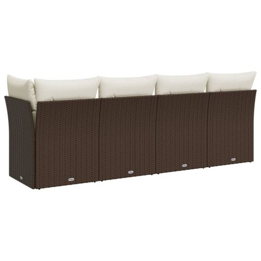 4 személyes barna polyrattan kerti kanapé párnával