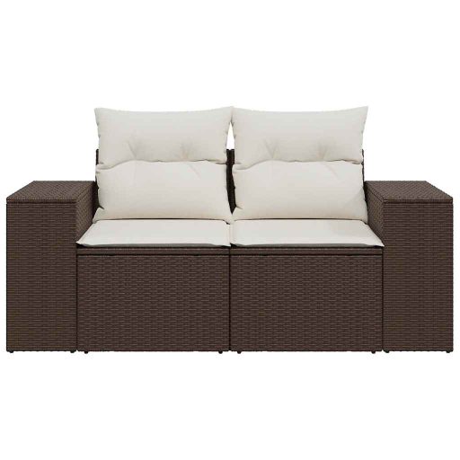 2 személyes barna polyrattan kerti kanapé párnával