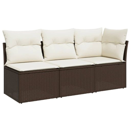 3 személyes barna polyrattan kerti kanapé párnával