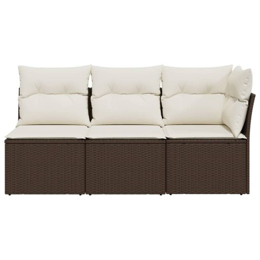 3 személyes barna polyrattan kerti kanapé párnával