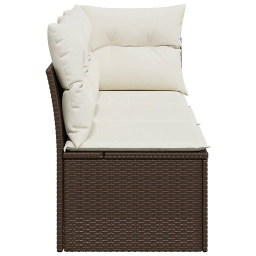 3 személyes barna polyrattan kerti kanapé párnával