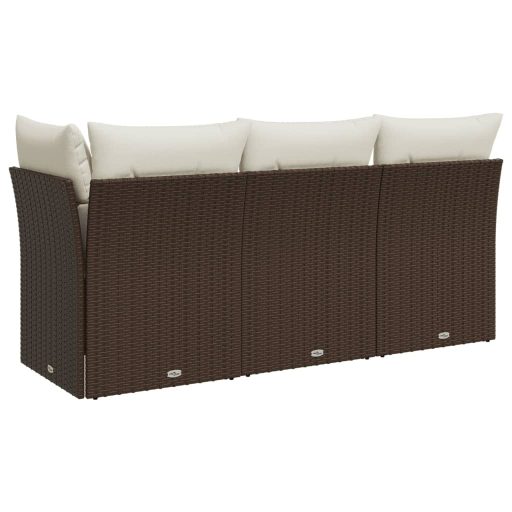 3 személyes barna polyrattan kerti kanapé párnával