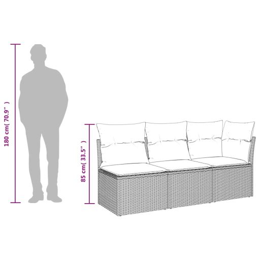 3 személyes barna polyrattan kerti kanapé párnával