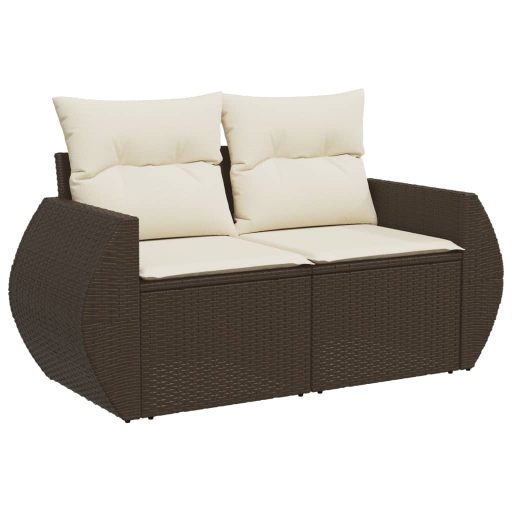 2 személyes barna polyrattan kerti kanapé párnával