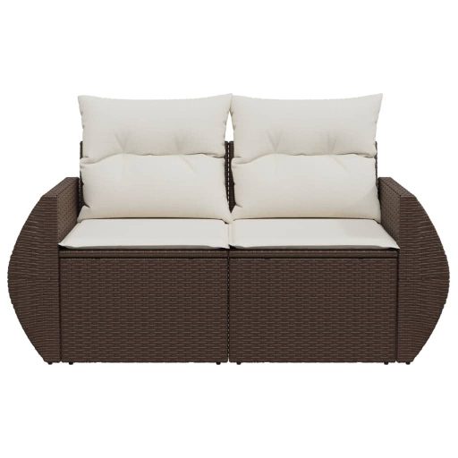 2 személyes barna polyrattan kerti kanapé párnával
