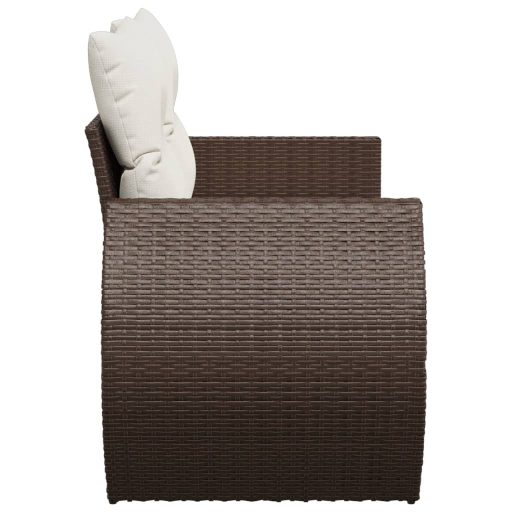 2 személyes barna polyrattan kerti kanapé párnával