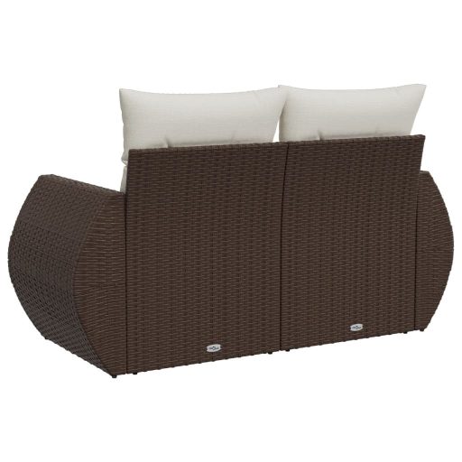 2 személyes barna polyrattan kerti kanapé párnával