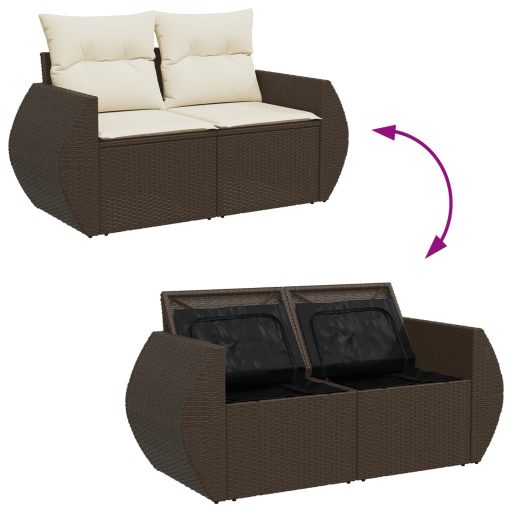 2 személyes barna polyrattan kerti kanapé párnával