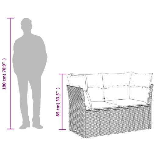 Kétszemélyes barna polyrattan kerti kanapé párnákkal
