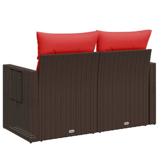 Kétszemélyes barna polyrattan kerti kanapé párnákkal