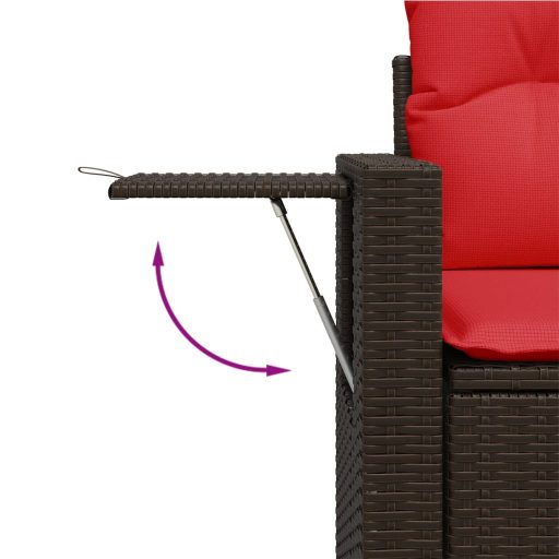 Kétszemélyes barna polyrattan kerti kanapé párnákkal
