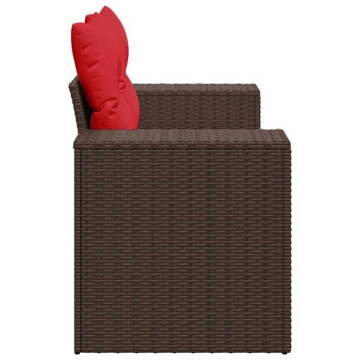 Kétszemélyes barna polyrattan kerti kanapé párnákkal
