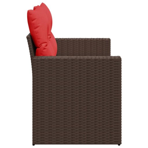 Kétszemélyes barna polyrattan kerti kanapé párnákkal