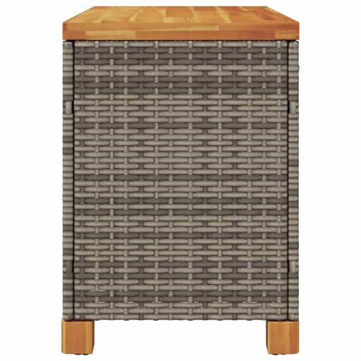 Szürke polyrattan és akácfa kerti tárolóláda 80 x 40 x 48 cm