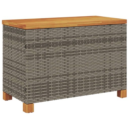 Szürke polyrattan és akácfa kerti tárolóláda 80 x 40 x 48 cm