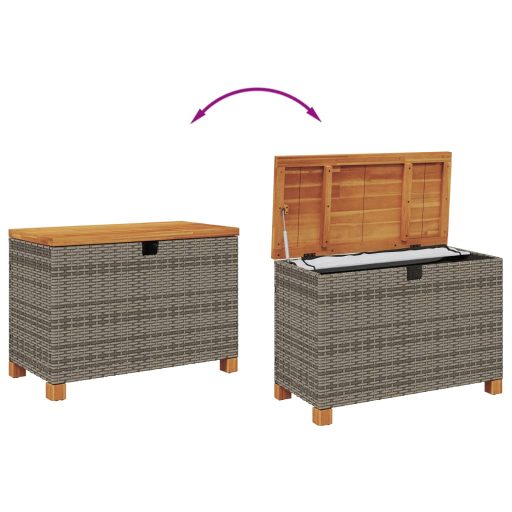 Szürke polyrattan és akácfa kerti tárolóláda 80 x 40 x 48 cm