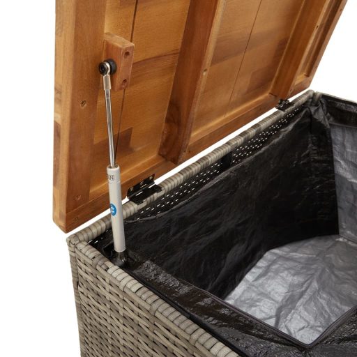 Szürke polyrattan és akácfa kerti tárolóláda 80 x 40 x 48 cm