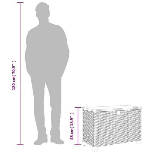 Szürke polyrattan és akácfa kerti tárolóláda 80 x 40 x 48 cm