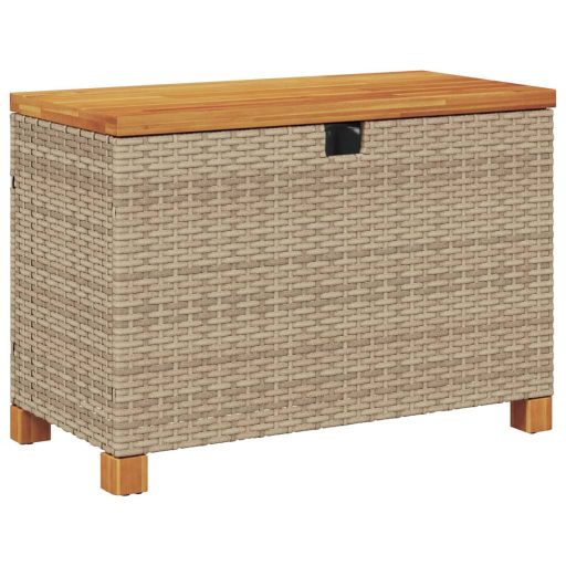 Bézs polyrattan és akácfa kerti tárolóláda 80 x 40 x 48 cm