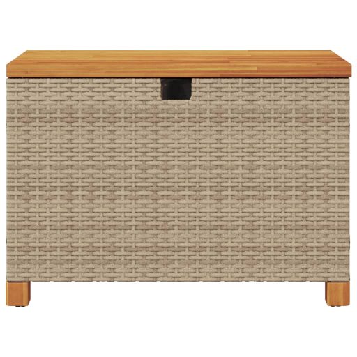 Bézs polyrattan és akácfa kerti tárolóláda 80 x 40 x 48 cm