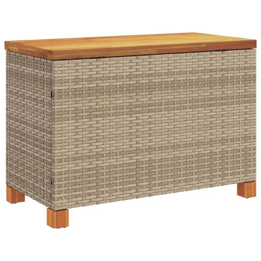 Bézs polyrattan és akácfa kerti tárolóláda 80 x 40 x 48 cm