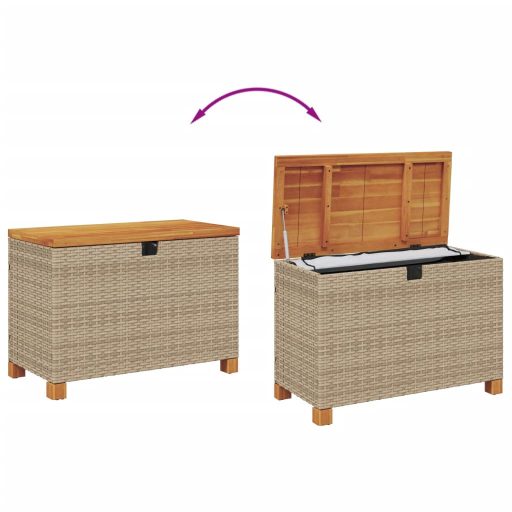 Bézs polyrattan és akácfa kerti tárolóláda 80 x 40 x 48 cm