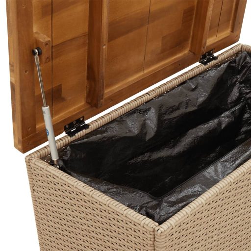 Bézs polyrattan és akácfa kerti tárolóláda 80 x 40 x 48 cm