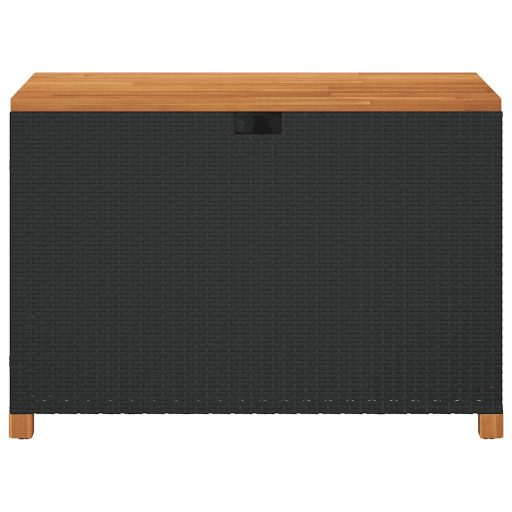 Fekete polyrattan és akácfa kerti tárolóláda 110 x 55 x 63 cm
