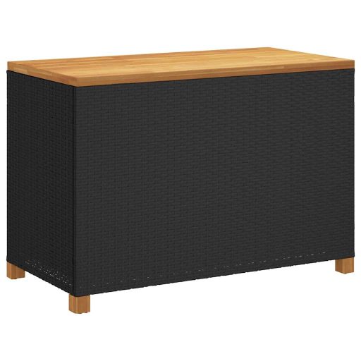 Fekete polyrattan és akácfa kerti tárolóláda 110 x 55 x 63 cm
