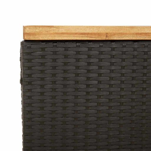 Fekete polyrattan és akácfa kerti tárolóláda 110 x 55 x 63 cm